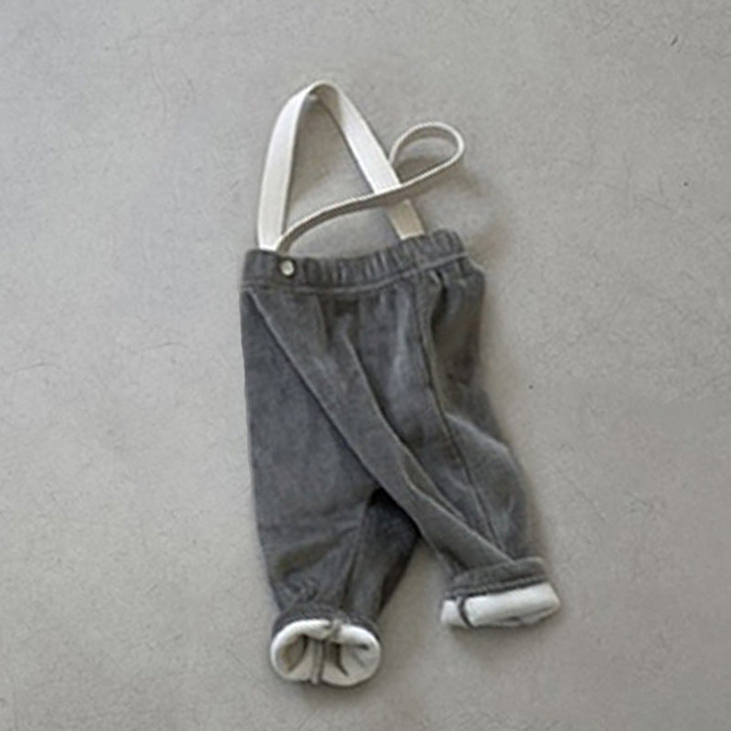 Baby Solid Color Waffle Knit Design Hoodie With Overalls