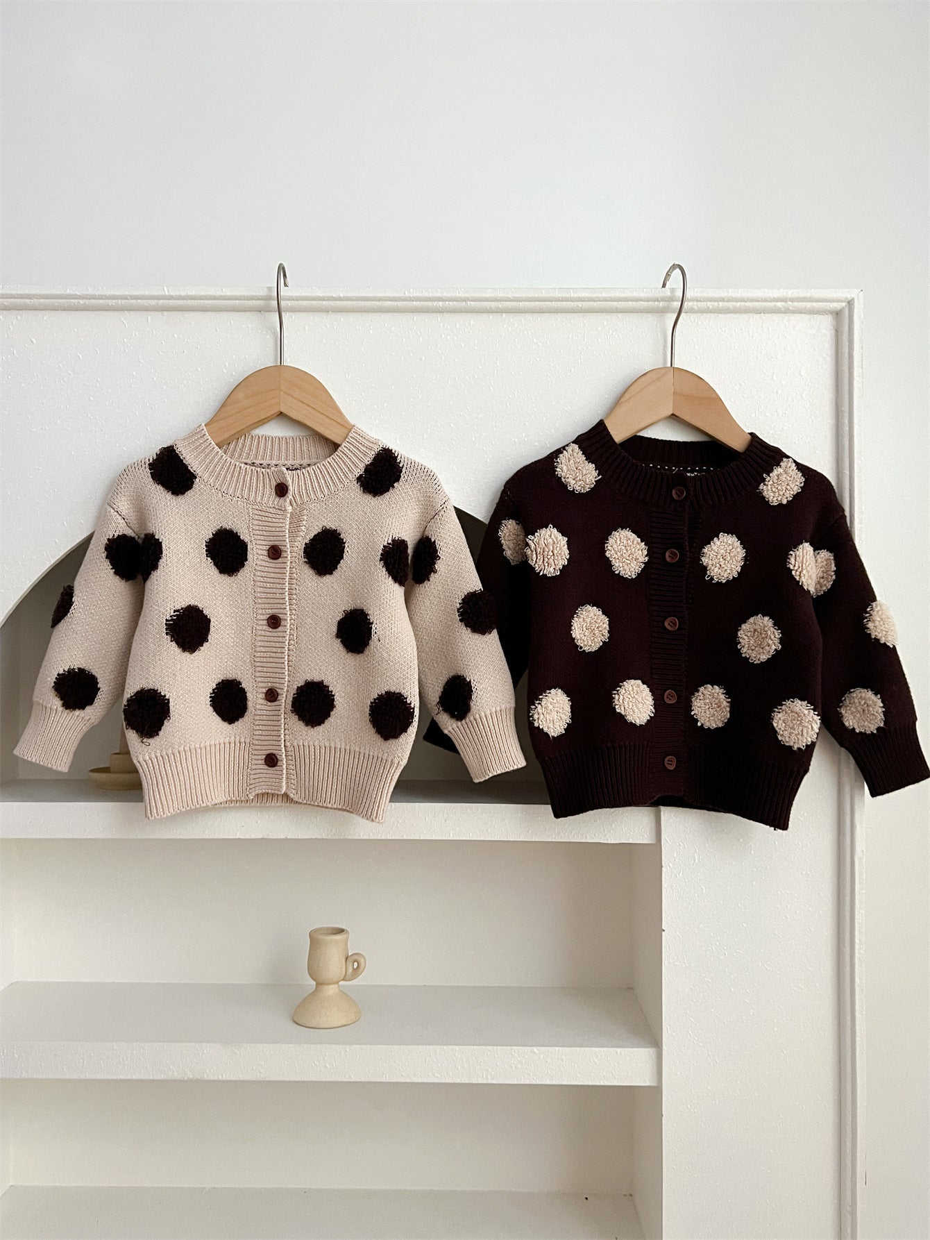 Children Polka Dots Knitted Cardigan For Spring Boys And Girls Sweater