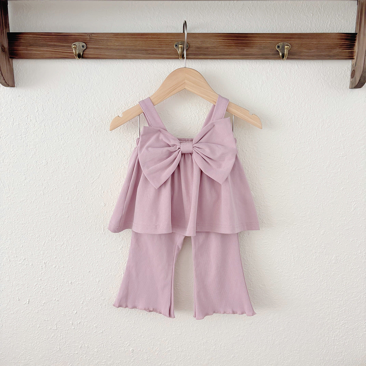 Summer Baby Kids Cute Solid Color Sleeveless Top Vest with Trousers Clothing Set for Girls